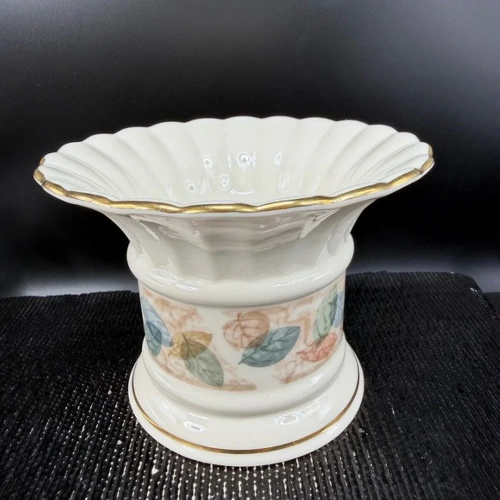 Lenox Natures Impressions‎ Drift Pillar Candle Holder Ivory Gold Trim Fluted VTG